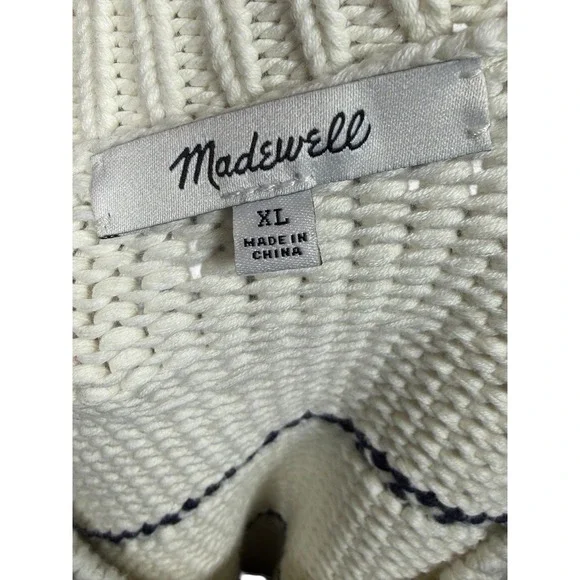 Madewell Textured Cotton Crewneck Sweater in Stripe Women's XL White Navy - Picture 10 of 12